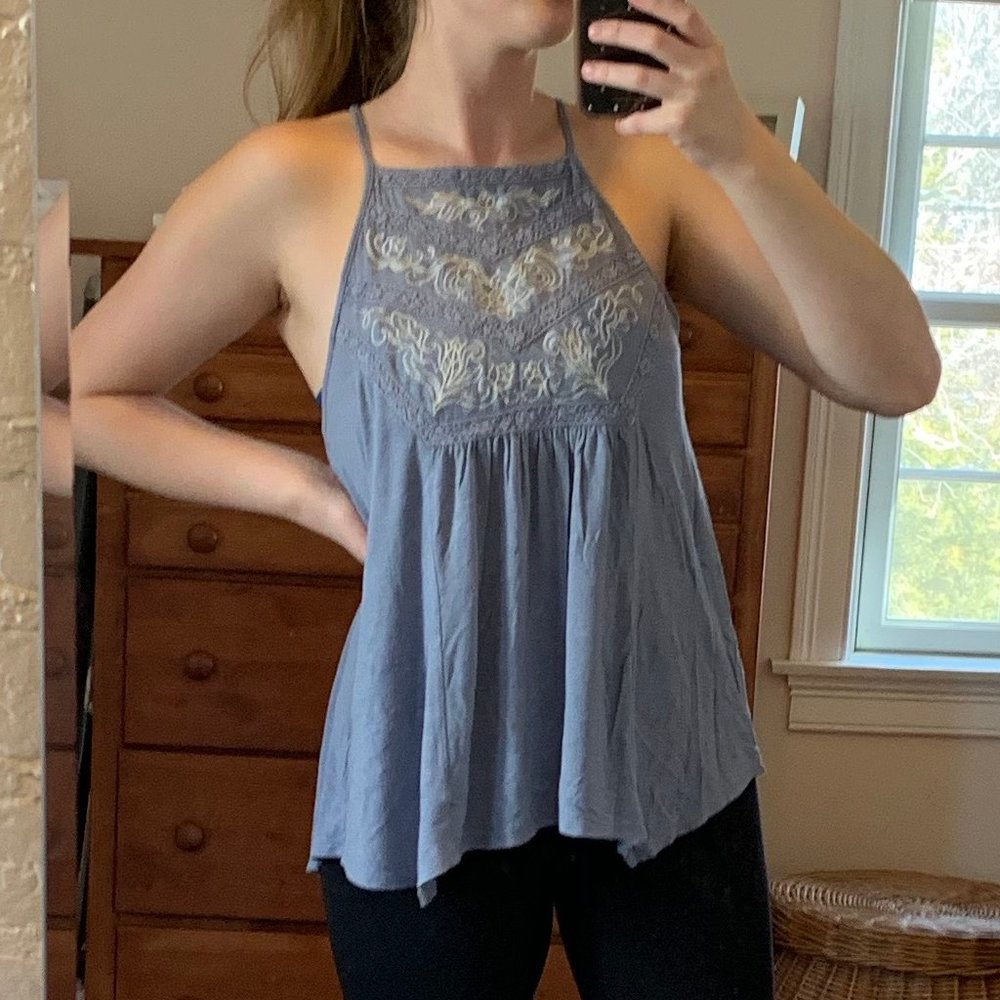 💕High Neck Embroidered Babydoll Tank Size M